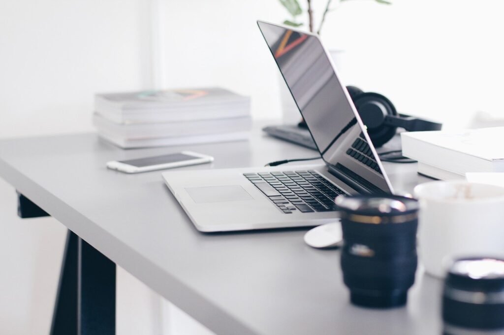 laptop, table, technology